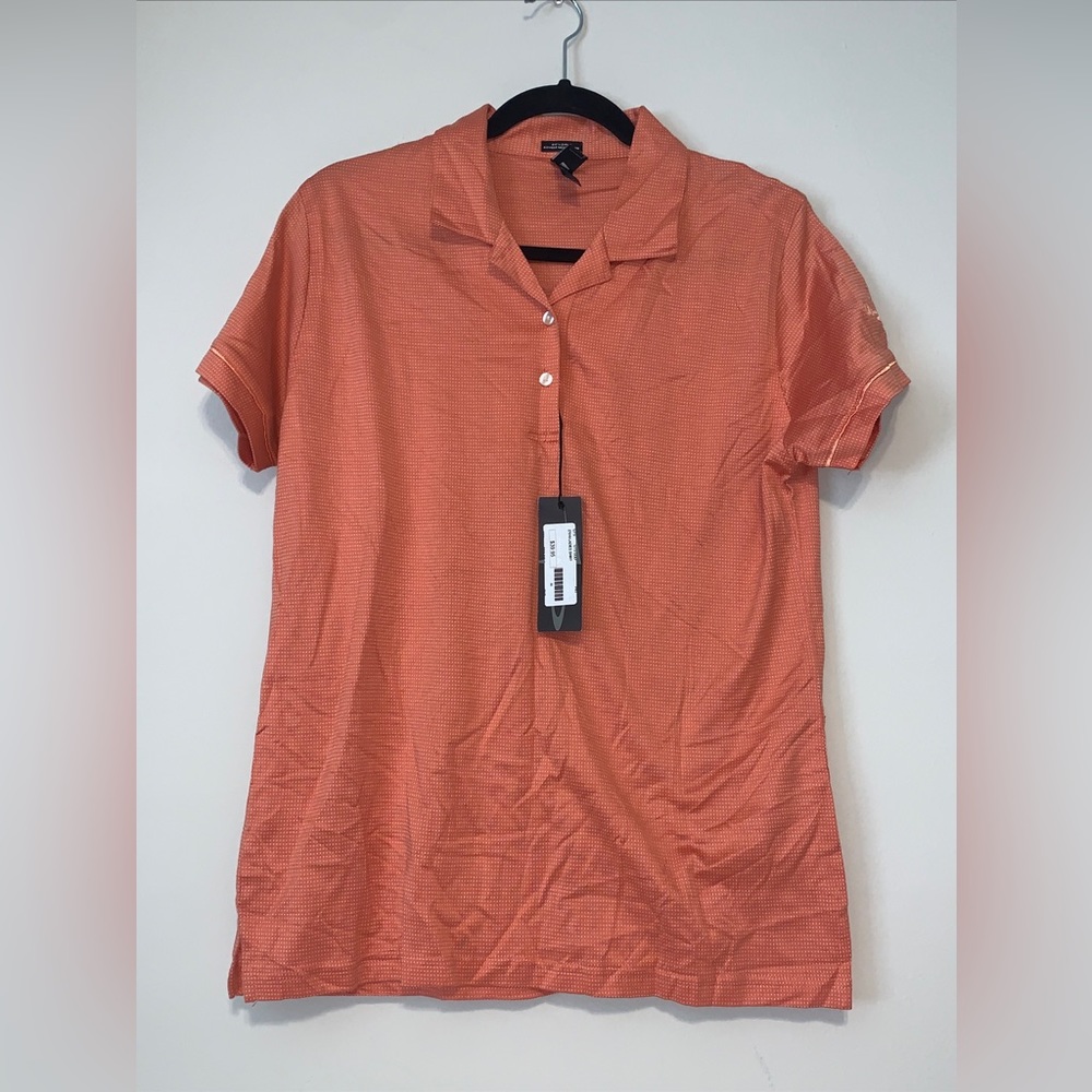 Page And Tuttle Women’s Short Sleeve Orange With White Dots Golf Polo NWT